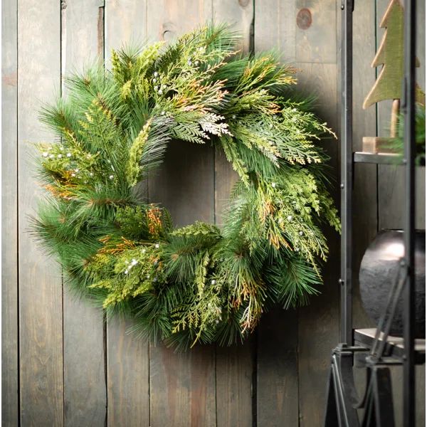 Artificial 24" Mixed Pine & Juniper Wreath | Wayfair North America
