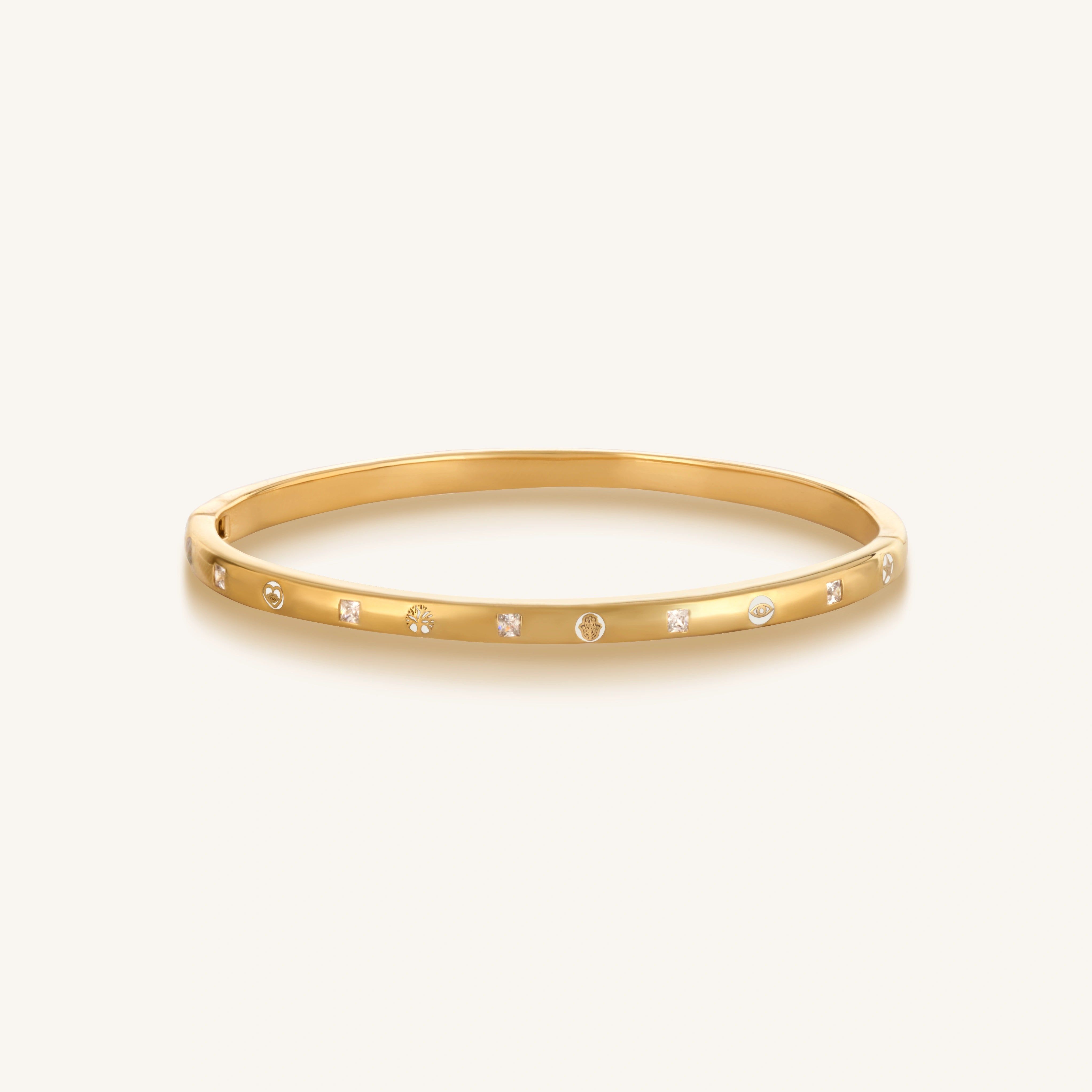 Unwavering Grace Gold Multi Symbol Cuff Bracelet | Karma and Luck
