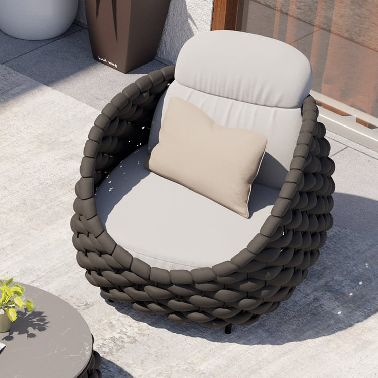 Tatta Modern Outdoor Sofa Chair Woven Rope Armchair with Removable Cushion Gray & Black | Homary