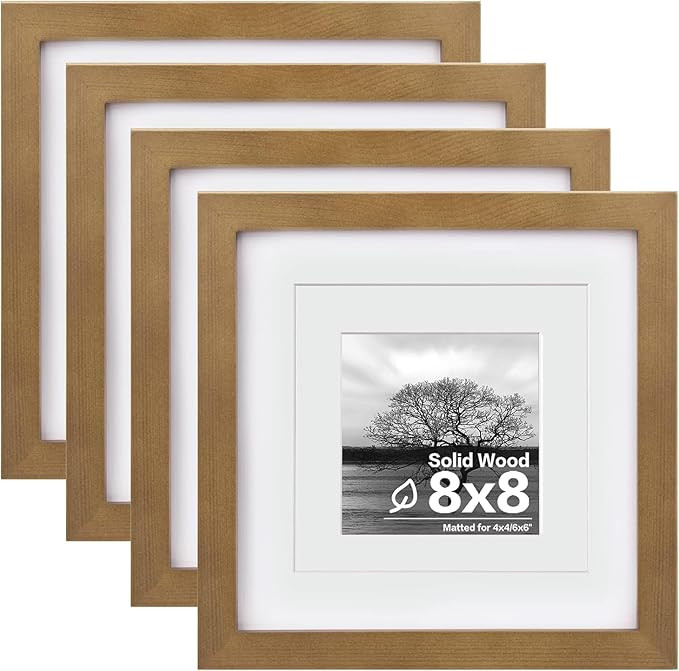 Egofine 8x8 Picture Frames 4 Pack Covered by Plexiglass, for Picture 4x4 with Mat or 8x8 whitout ... | Amazon (US)