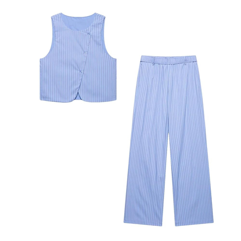Women's's Summer Two Piece Set Striped Sleeveless Vest And Mid Waist Pants Set Casual Matching Ou... | Amazon (US)