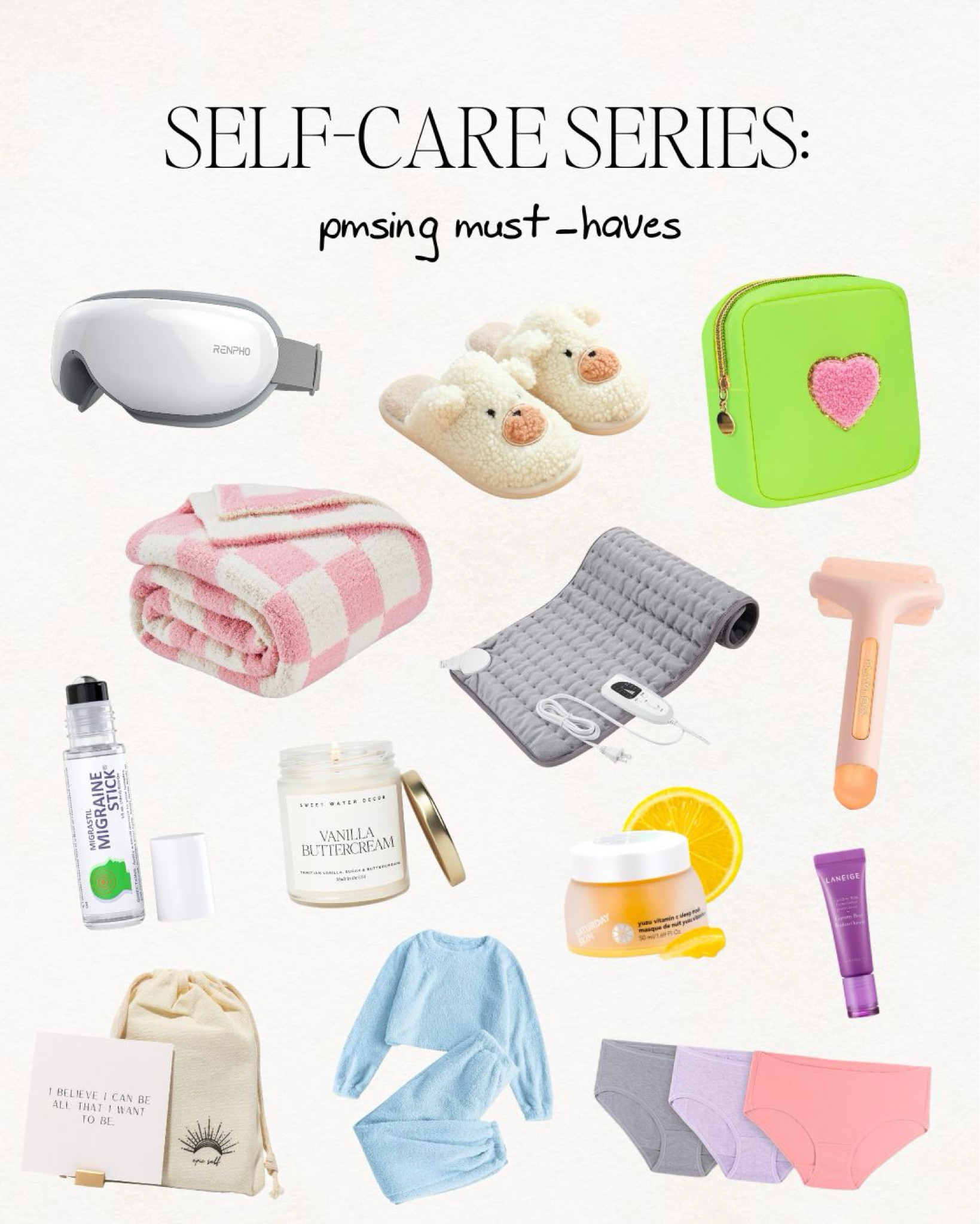 self care, period, period items, cozy, face roller, skincare, eye mask, slippers, blanket, fuzzy blanket, matching set, Amazon finds, cozy clothes, underwear, affirmation, gift ideas, face mask, lip balm, laniege, Saturday skin, makeup bag

#LTKfindsunder50 #LTKbeauty #LTKGiftGuide