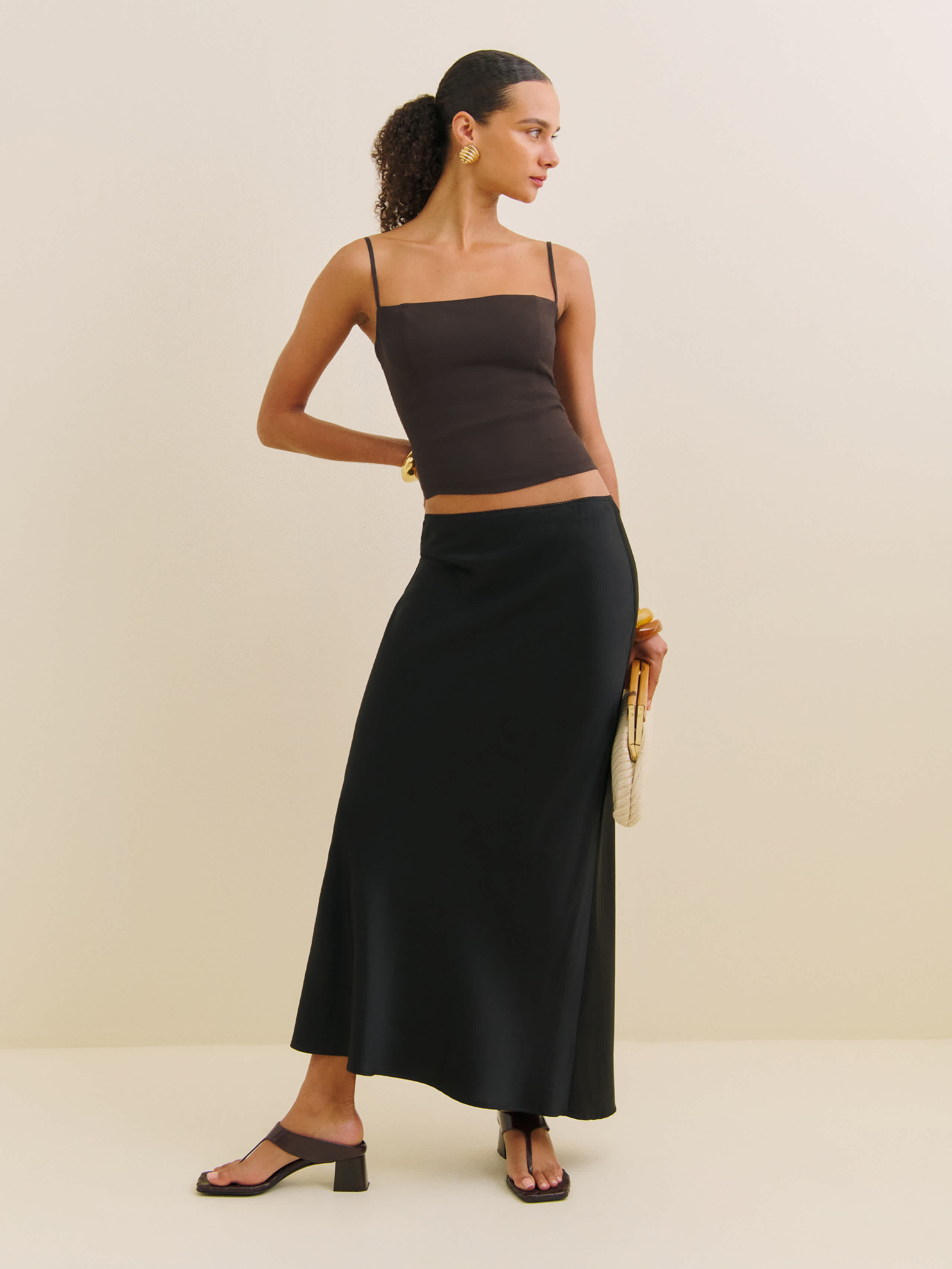 Reformation Layla Satin Skirt Black 8 | Reformation (Global)