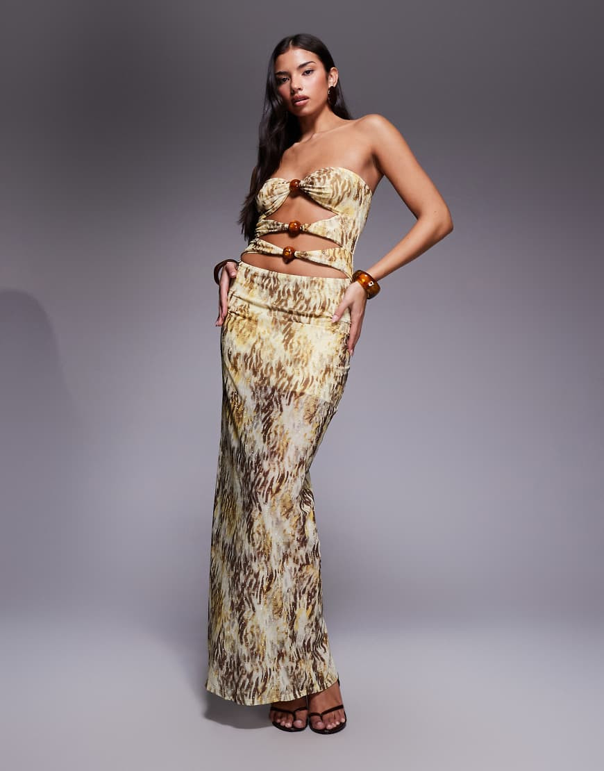 South Beach abstract print mesh maxi beach dress with cutout detail in green multi | ASOS (Global)