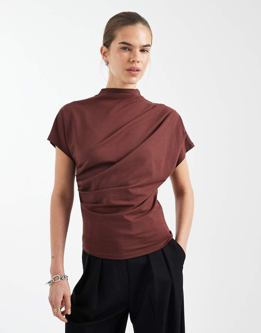 ASOS DESIGN twist shoulder drapey top in chocolate-Red | ASOS (Global)