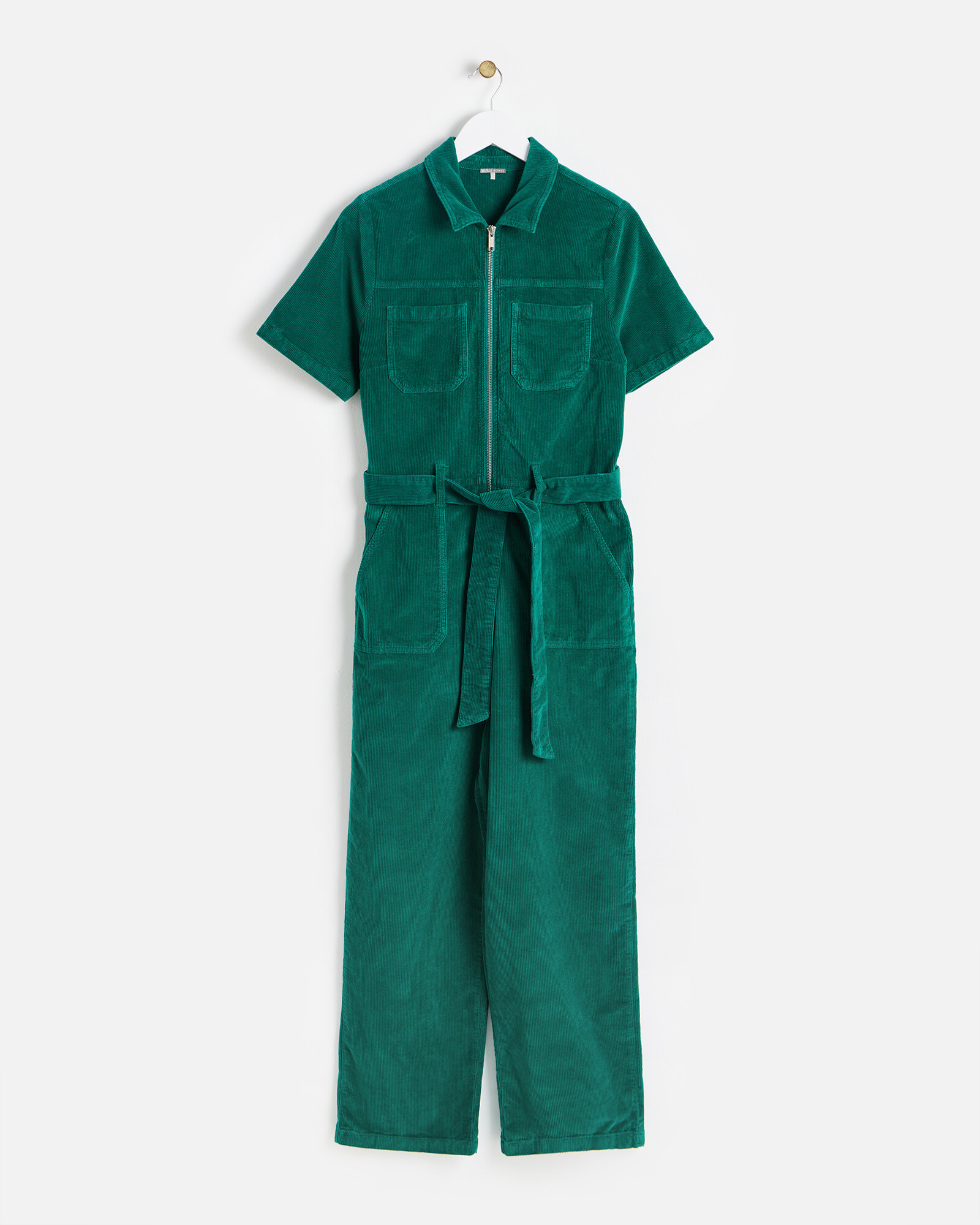 Jade Green Corduroy Short Sleeve Jumpsuit, size 18 | Oliver Bonas (Global)