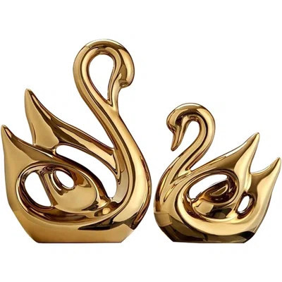 2 Pieces Gold Swan Sculpture Decor Swan Table Decorations Elegant Ceramic Swan Figurine Swans For Decoration Statues For Home Decor Living Room Shelve | Wayfair North America