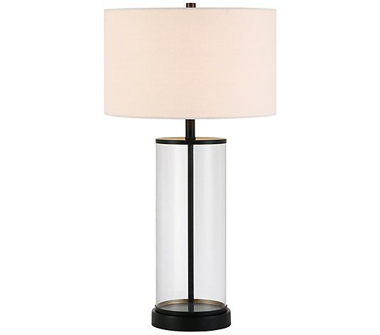 Hudson & Canal Rowan Classic Glass Table Lamp with Linen Shade - QVC.com | QVC