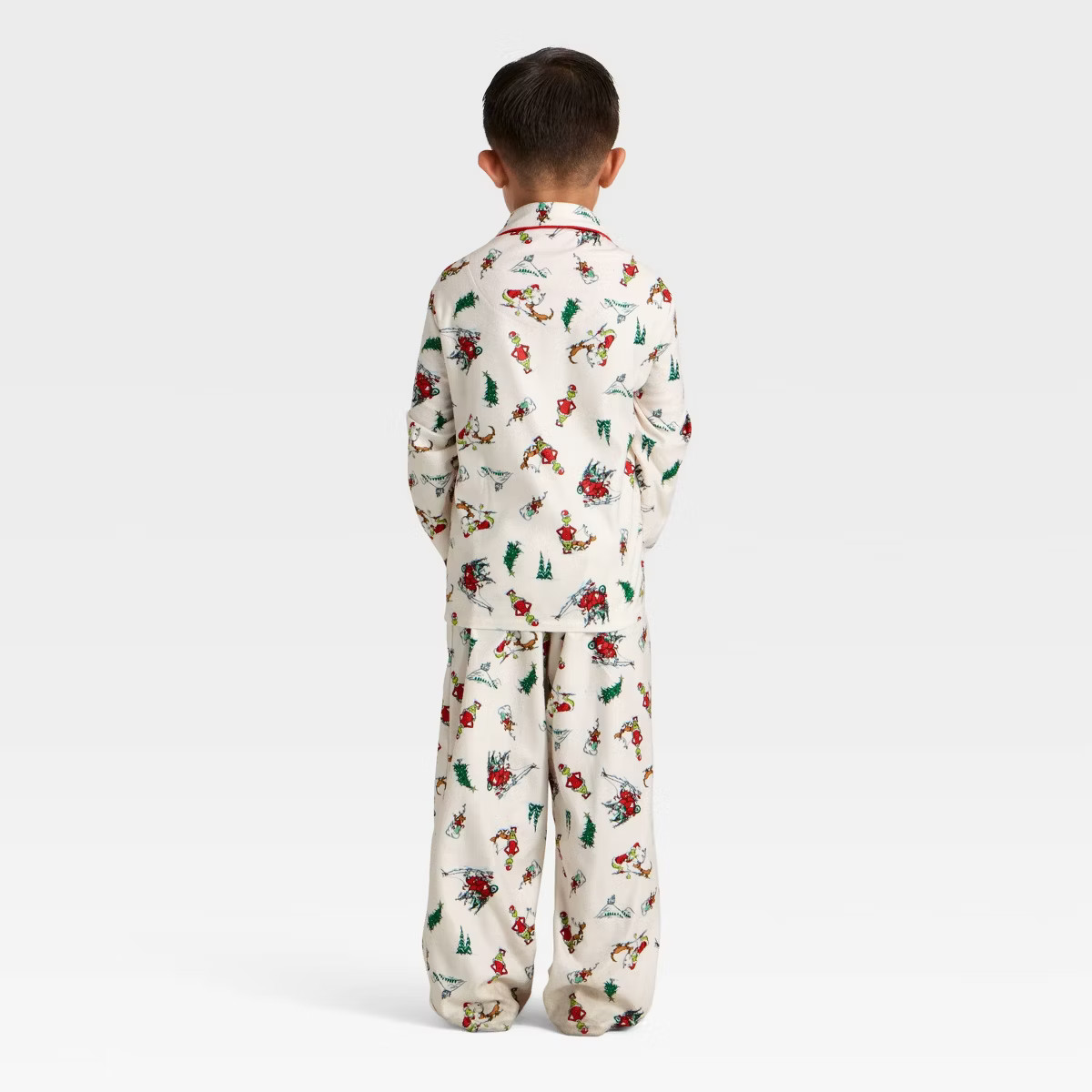 Toddler Grinch Print Long Sleeve Shirt and Pants Holiday Matching Family Pajama Set - Cream 12M | Target