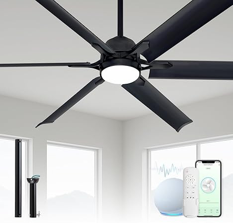 60 Inch Aluminum Smart Ceiling Fan with Alexa APP,Large Black Ceiling Fan with Remote,3CCT,6 Spee... | Amazon (US)