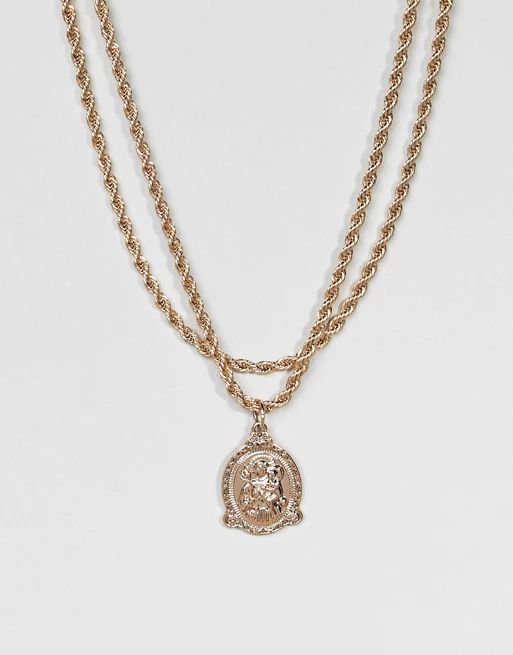 ASOS Vintage Style Icon Pendant Rope Chain Multirow Necklace | ASOS UK