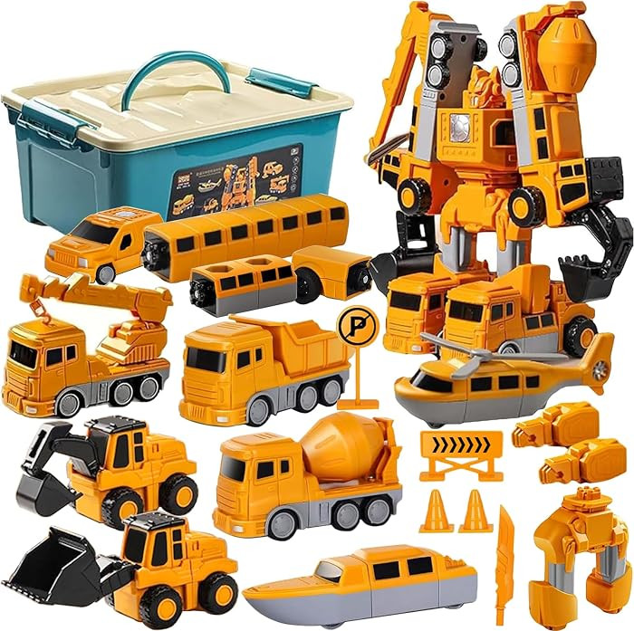 Magnetic Transform Engineering Car Assembled Toys, Construction Vehicles with Storage Box, 7 in 1... | Amazon (US)