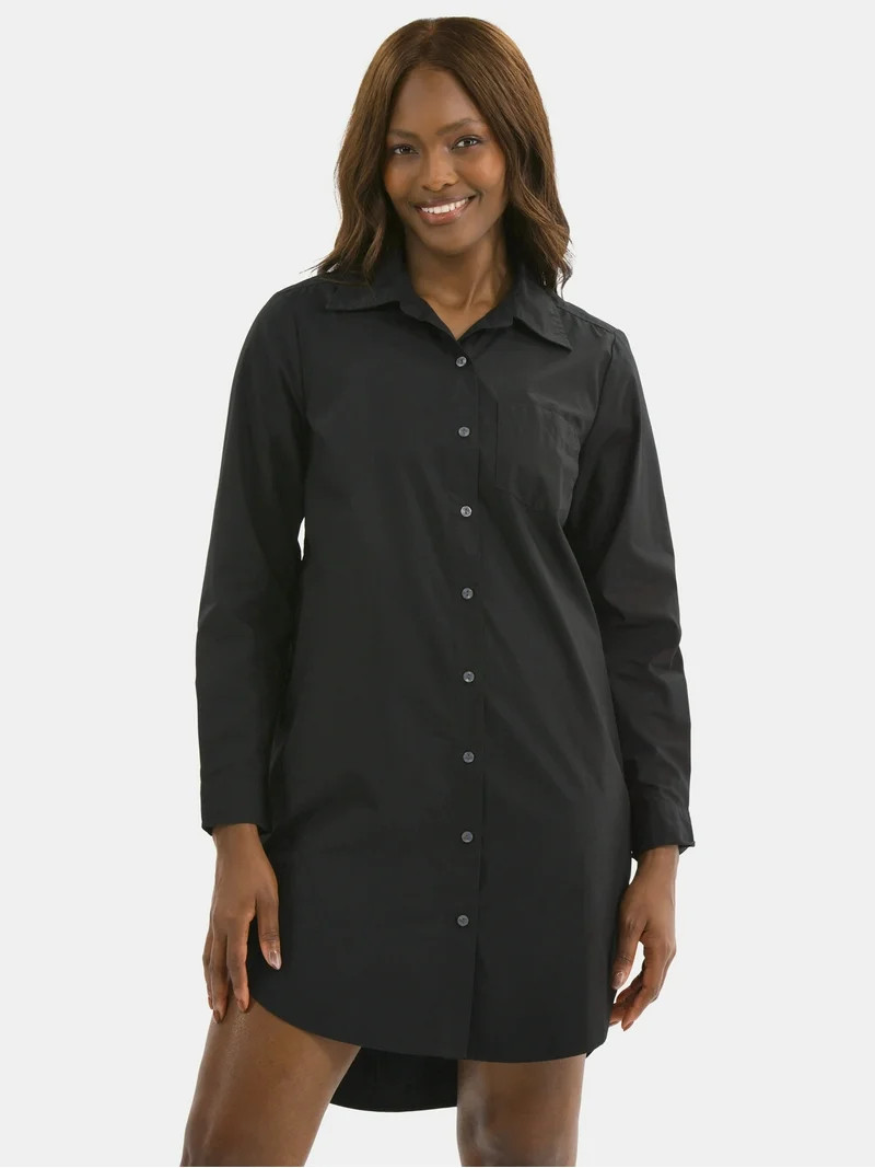 Time and Tru Women's Poplin Mini Shirt Dress, Sizes XS-3XL | Walmart (US)