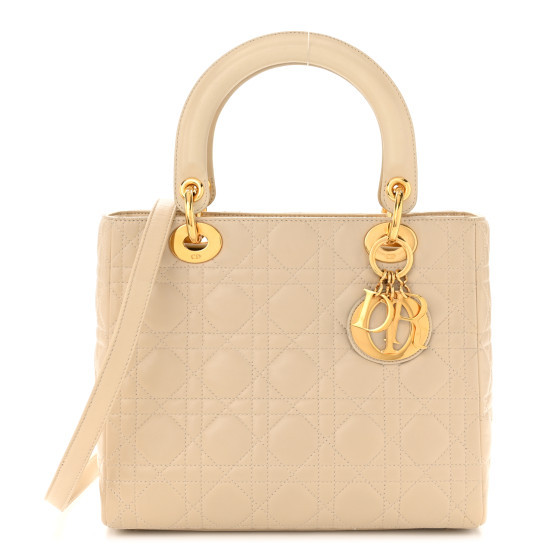 Lambskin Cannage Medium Lady Dior Beige | FASHIONPHILE (US)