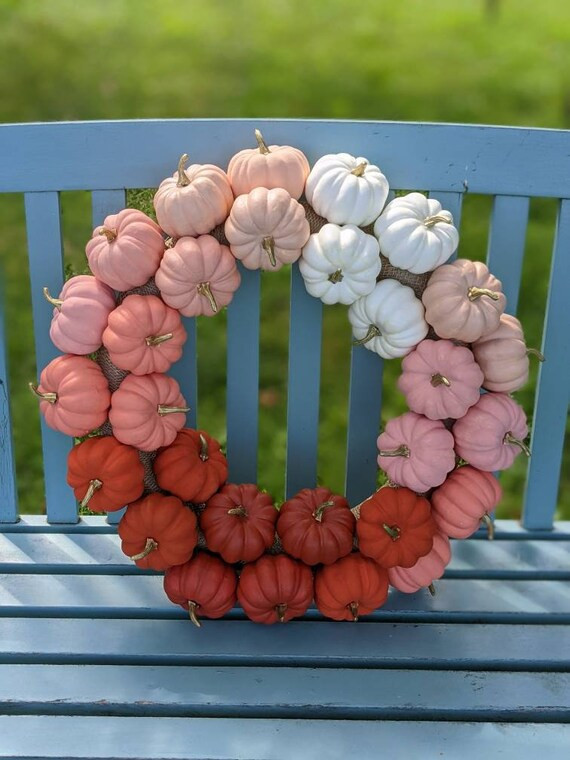 Ombre Pink Orange Pumpkin Fall Wreath - Etsy | Etsy (US)