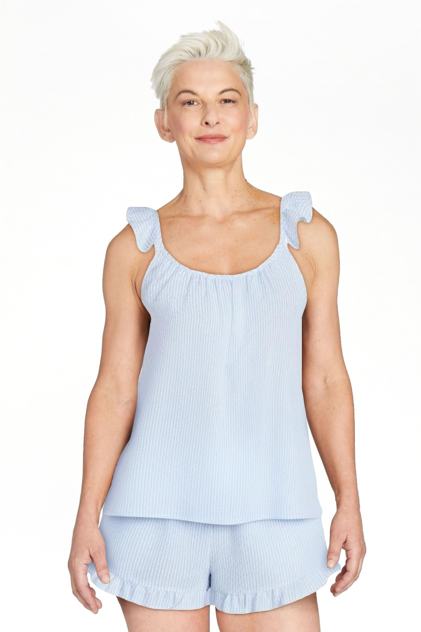 Joyspun Women's Seersucker Sleep Cami and Shorts Set with Ruffle, 2-Piece, Sizes XS-3X | Walmart (US)