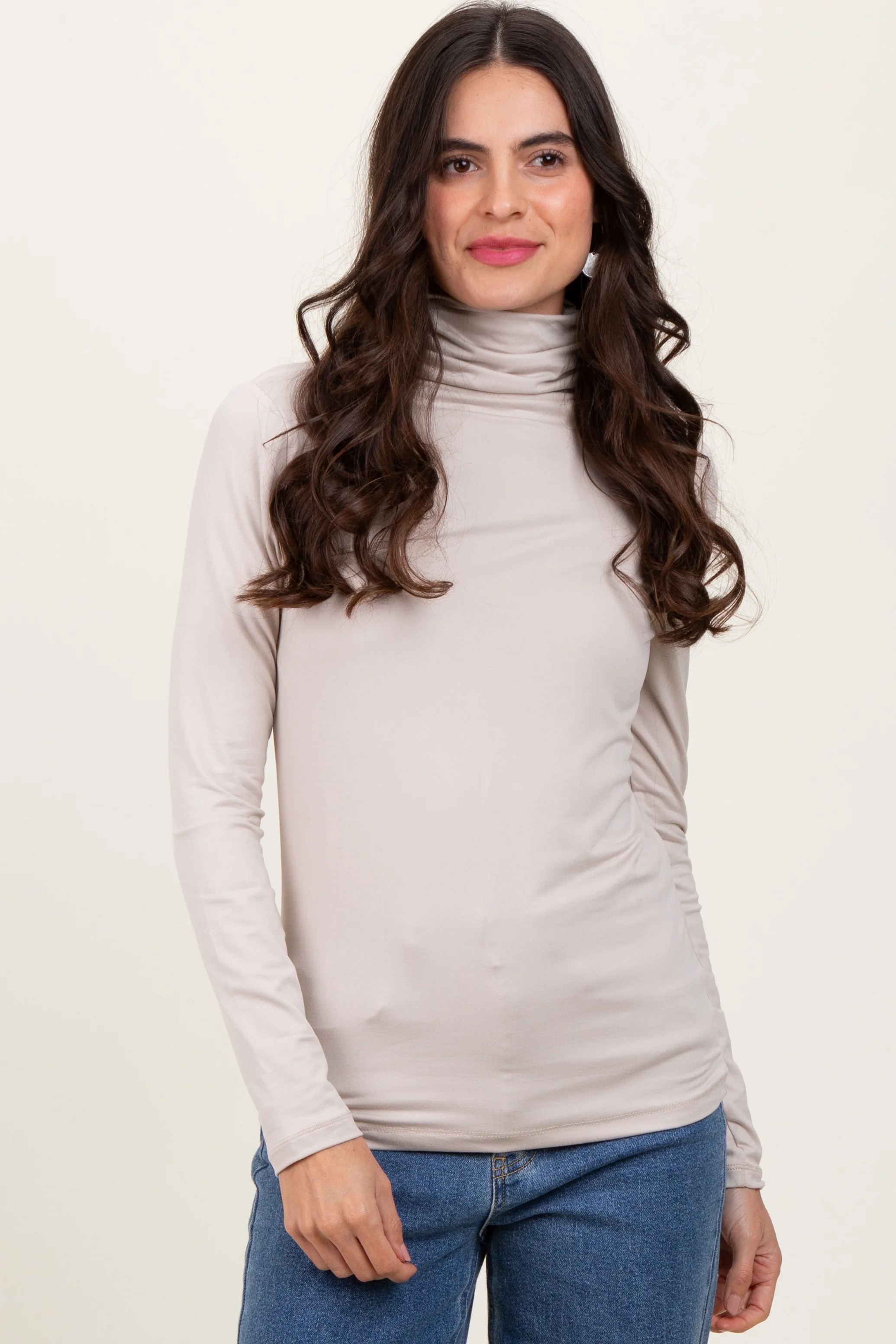 Cream Brushed Knit Basic Turtleneck Top | PinkBlush Maternity