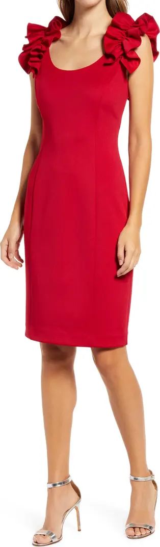 Donna Ricco Ruffle Shoulder Sheath Dress | Nordstrom | Nordstrom