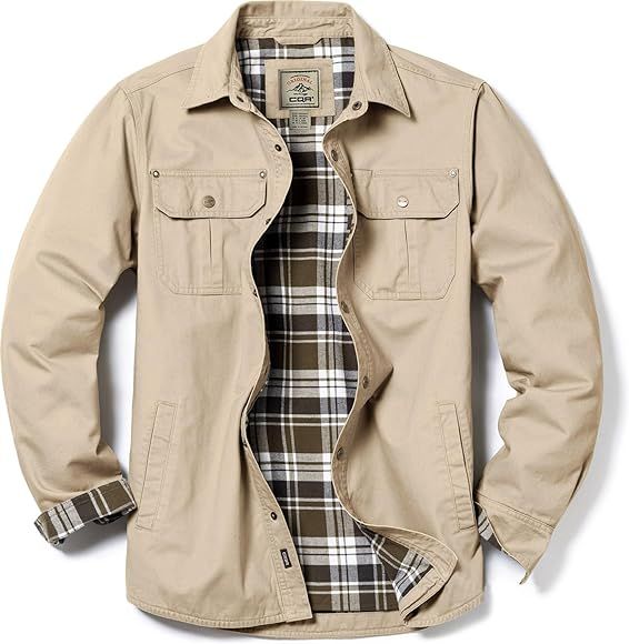 CQR Men's Twill All Cotton Flannel Lined Shirt Jacket, Soft Brushed Outdoor Shirt Jacket | Amazon (US)