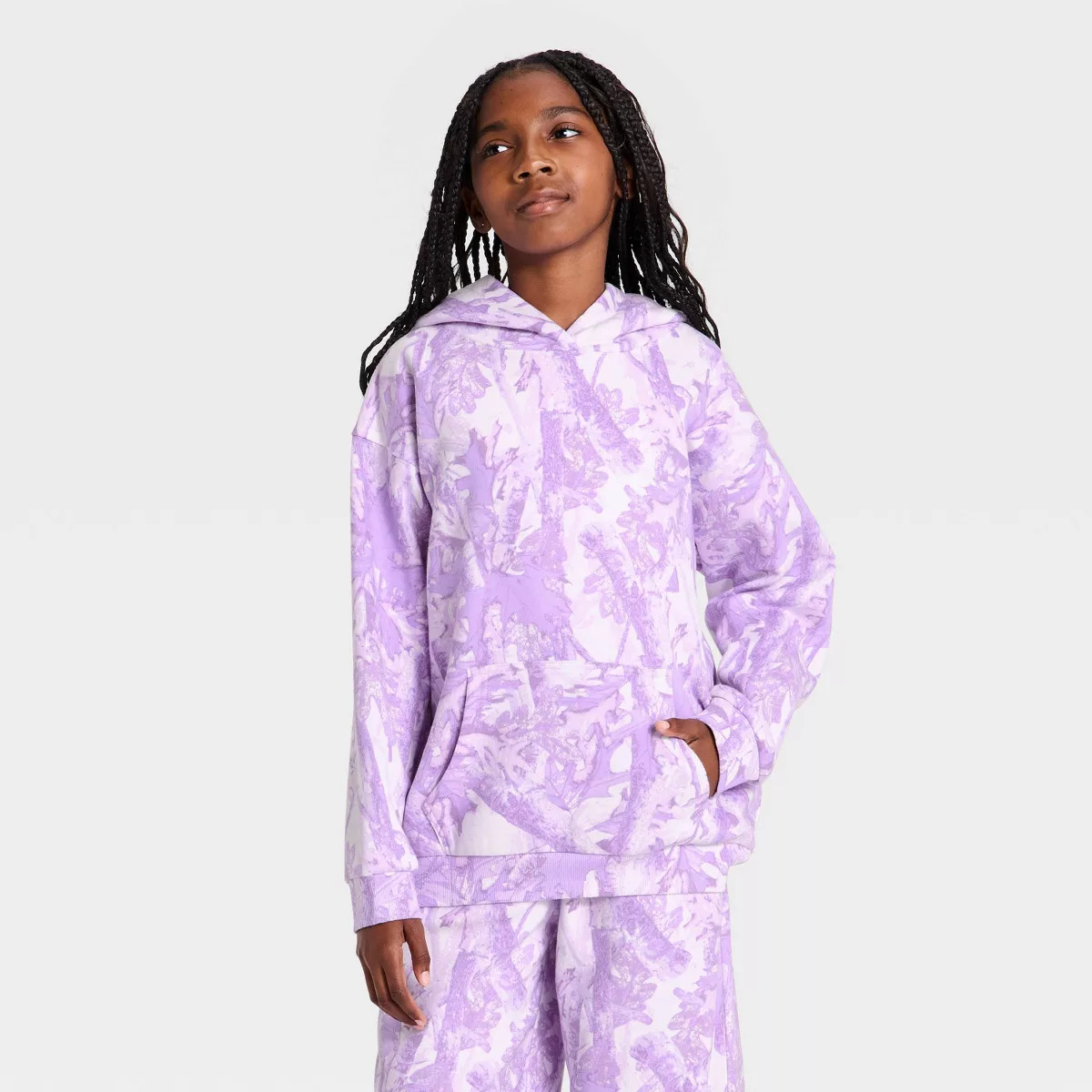Girls' Oversized Camo Fleece Hoodie - art class\u2122 Violet L | Target