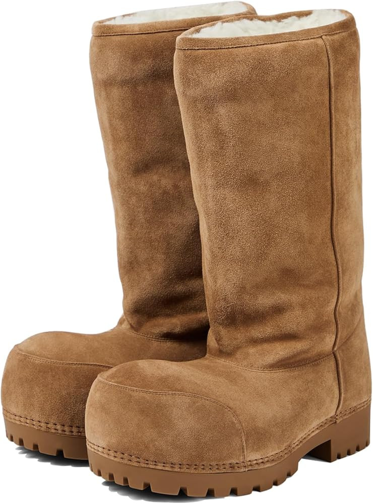 Platform Snow Boots for Women Suede Classic Fur Hippy Mid Calf Winter Boots Slip On High Boots Co... | Amazon (US)