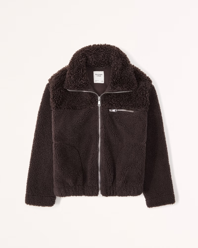 Women's Mixed Texture Sherpa Jacket | Women's Tops | Abercrombie.com | Abercrombie & Fitch (US)