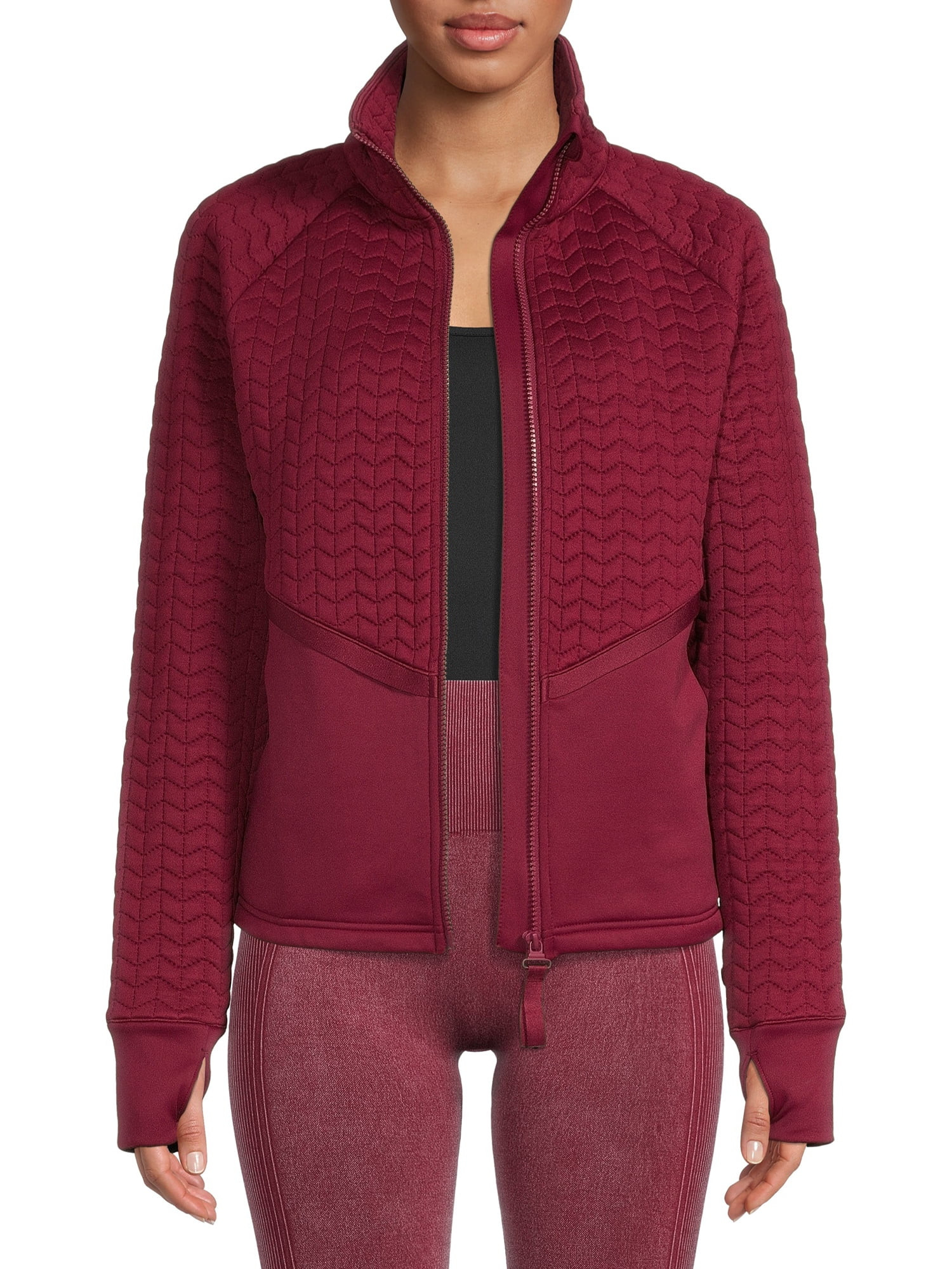 Avia Women's Full Zip Quilted Mixed Media Jacket With Thumbholes | Walmart (US)
