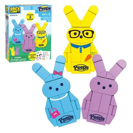 Brickcraft PEEPS Blue, Purple and Yellow Bunny Building Kit (63-Piece Set), Easter Candy Brick Toy, 3 Buildable Bunnies, Customizable Stickers, Spring Gift, Easter Basket Stuffer, Collectible Display | Walmart (US)
