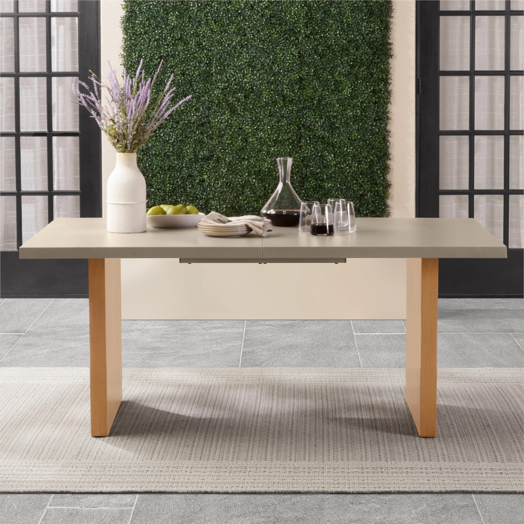 Better Homes & Gardens Vista Steel Metal Top Outdoor Dining Table, Boulder Metal Top with Teak Le... | Walmart (US)