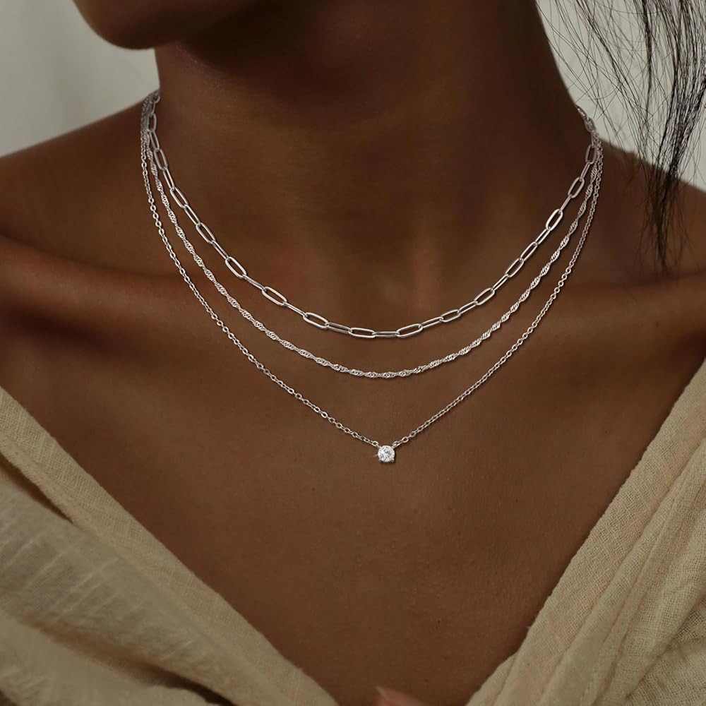 CHESKY Layered Silver Necklaces for Women Trendy,Streling Silver Dainty Stackable Charm Necklace ... | Amazon (US)