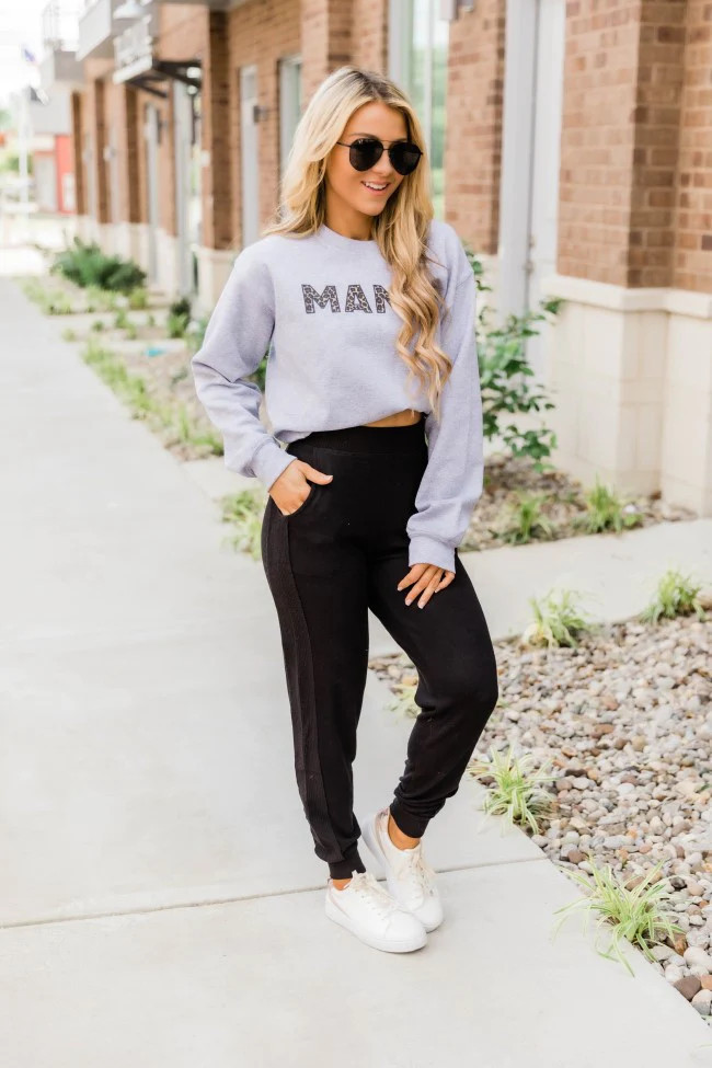 Mama Animal Print Grey Sweatshirt | The Pink Lily Boutique