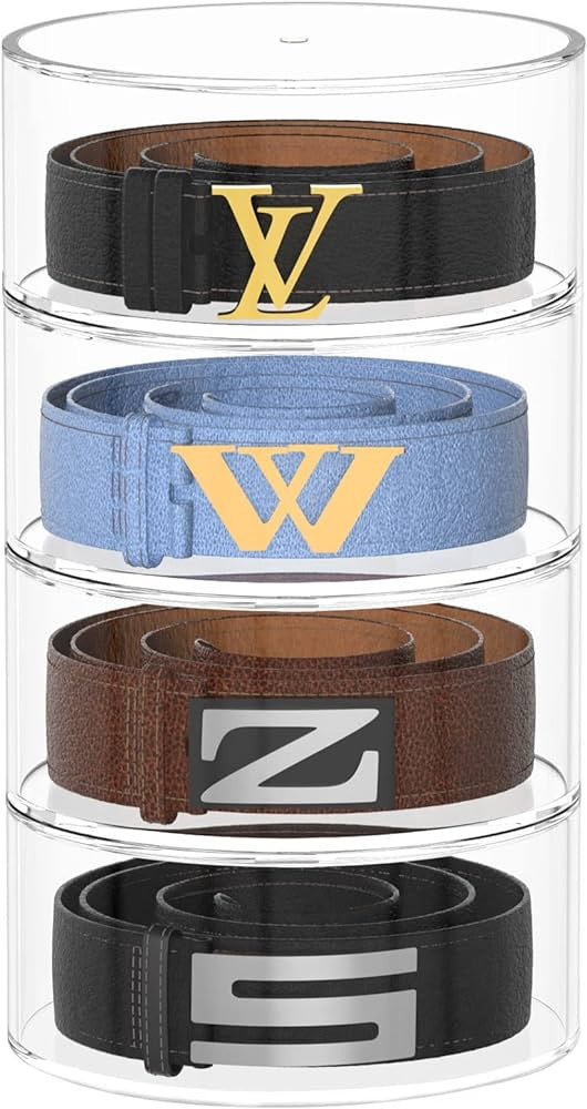 Carmanon 4 Layers Belt Organizer for Closet, Acrylic Belt Storage Organizer Clear Belt Holder, Me... | Amazon (US)