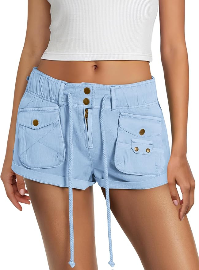 Yanekop Womens Cargo Shorts Casual Comfy Low Rise Drawstring Elastic Waist Shorts with Pockets Va... | Amazon (US)