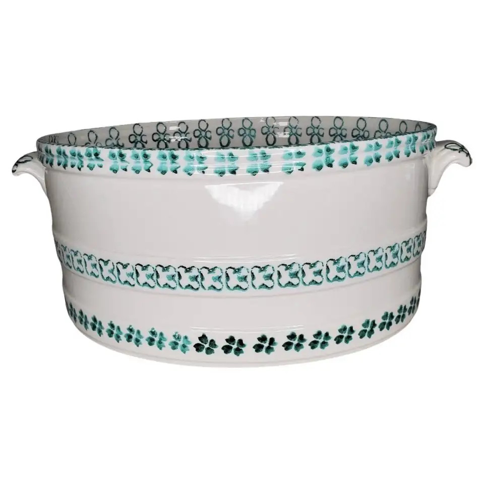 Antique Victorian Porcelain Foot Bath White & Green Italy | 1stDibs