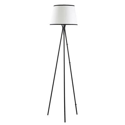 Arc Floor Lamp with Remote Control, Dimmable LED Floor Lamp with 3 Color Temperature, Black Standing Lamp with Rattan & Fabric Double Drum Shade, Boho | Wayfair North America