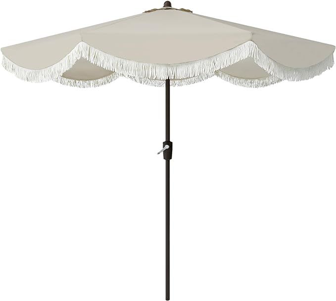 Tempera 9ft Auto Tilt Scalloped Patio Umbrellas with Fringe, Outdoor Table Umbrellas with Fade Re... | Amazon (US)