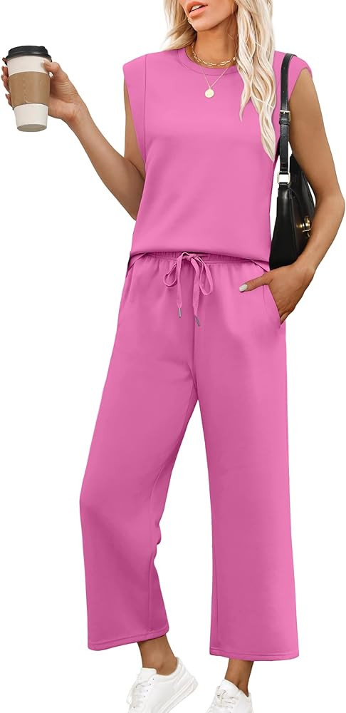OFEEFAN Lounge Sets for Women 2 Piece Matching Sets Spring Summer Outfits Casual Cap Sleeve Crewn... | Amazon (US)