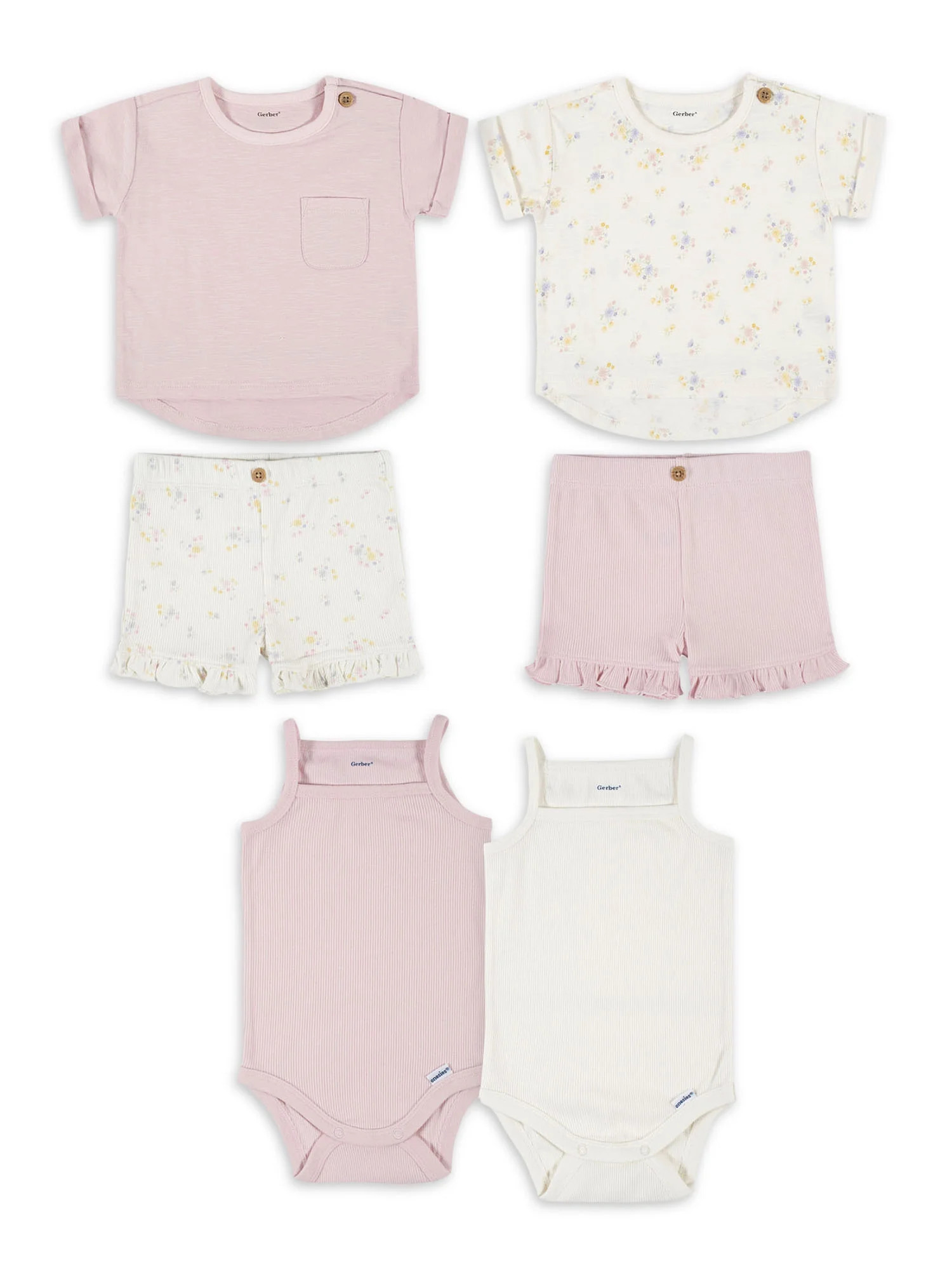 Modern Moments By Gerber Baby Girl Short Sleeve T-Shirts, Shorts & Sleeveless Bodysuits, 6-Piece ... | Walmart (US)