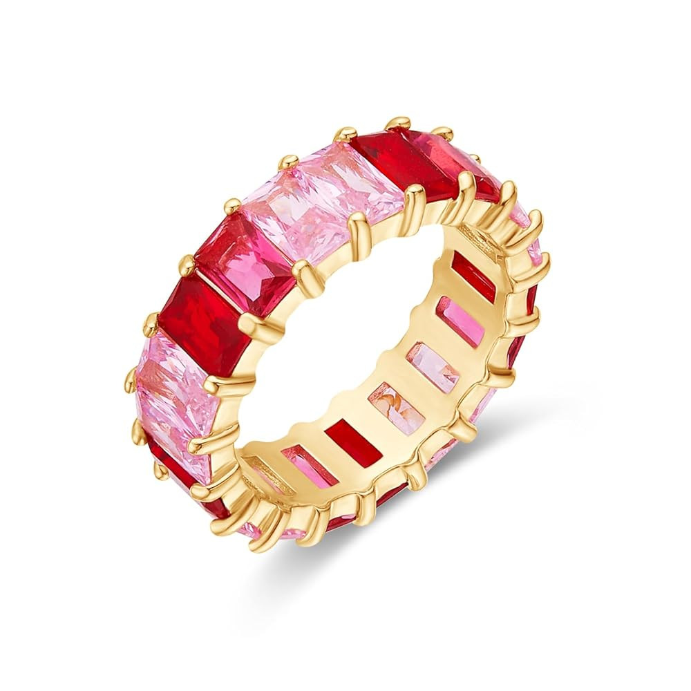 AFFY Eternity Rainbow Ring 18K Gold Plated Emerald-Cut Multi Color AAA Created-Gemstone Rainbow R... | Amazon (US)