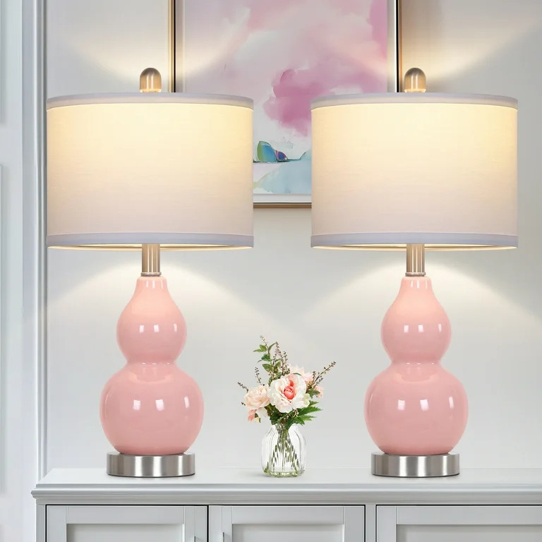 Cinkeda Pink Ceramic Table Lamp Set of 2 for Bedroom Living Room 22" Modern Double Gourd Nightsta... | Walmart (US)