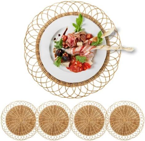 Rattan Woven Placemats - 13.4IN. Round Placemats Made Entirely of Natural Pure Rattan - Durable and  | Amazon (US)
