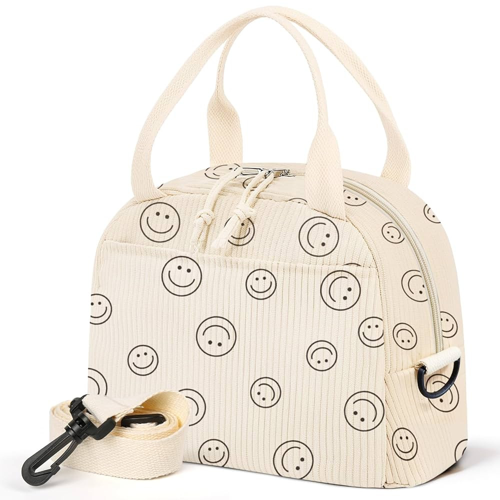 Lunch Box for Women,Smiley Lunch Bag Cute Corduroy Insulated Lunch Box With Shoulder Strap for Ad... | Amazon (US)