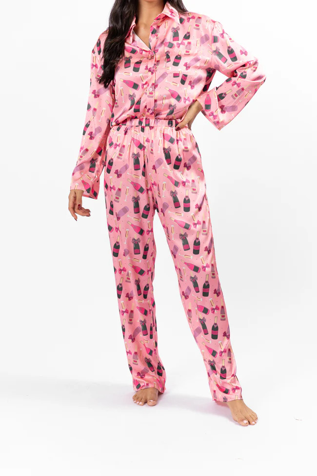 No Place Like Home Pink Silk Champagne Pajama Pants | Pink Lily