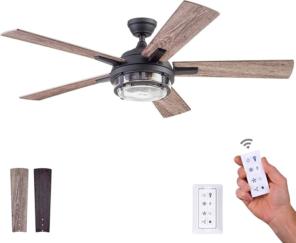 Prominence Home Freyr 52-Inch LED Light, Indoor/Outdoor Ceiling Fan with Remote, Black | Amazon (US)