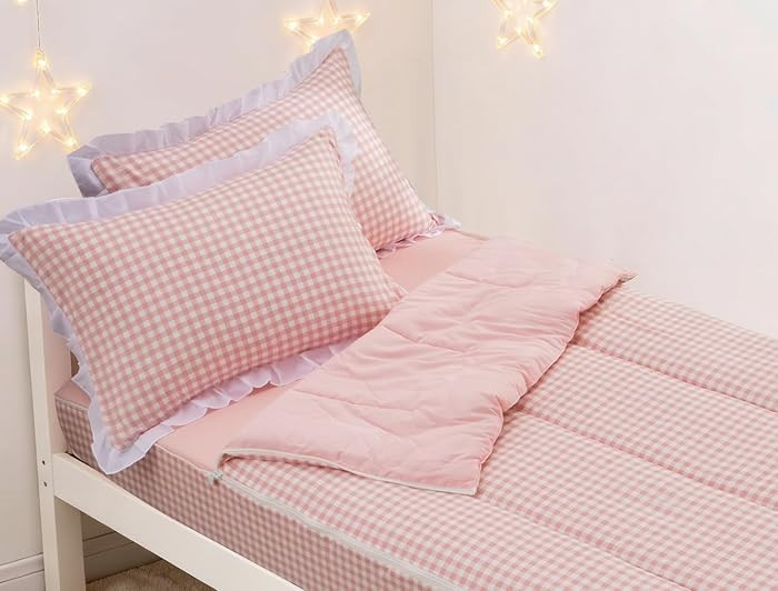 Zipper Bedding Twin Zip Up Bedding Set for Girls and Kids, Pink Checked Plaid 3 Pcs Comforter Bed... | Amazon (US)