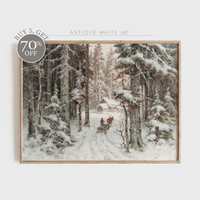 Vintage Winter Print Rustic Snowy Winter Forest Art Neutral - Etsy | Etsy (US)