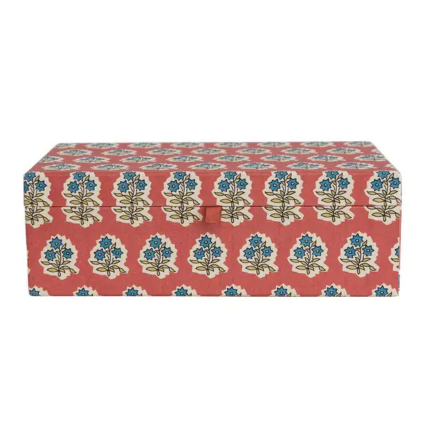 Fabric Covered Jewelry Box with Floral Pattern and Interior Mirror - 7.0"L x 12.0"W x 4.0"H - Bed... | Bed Bath & Beyond