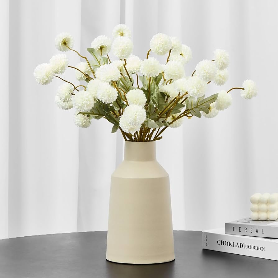 Faux Kiku Flower White – 10-Stem Pack Faux Chrysanthemum Flowers – Artificial Flower Ball for... | Amazon (US)