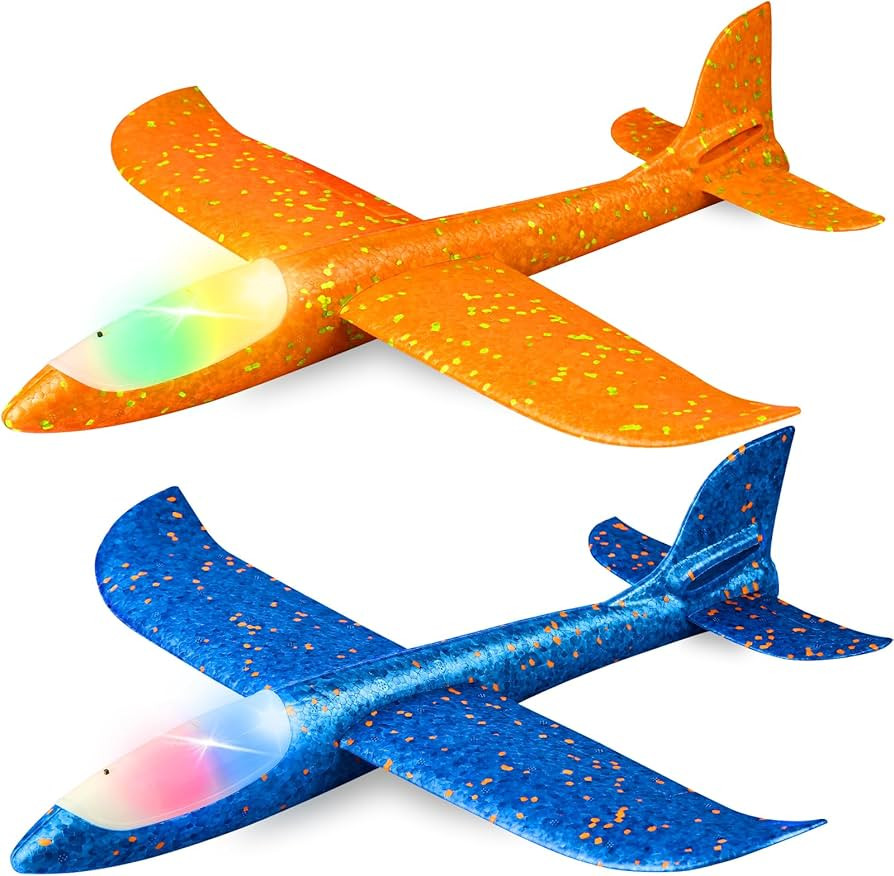 2 Pack LED Light Airplane,17.5" Large Throwing 2 Flight Mode Glider Plane,Flying Toy for Kids,Gif... | Amazon (US)