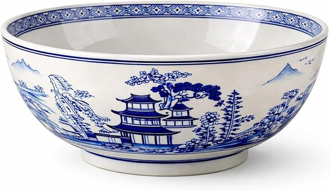 12 Inch Blue and White Porcelain Bowl, Large Chinese Decorative Centerpiece Bowl, Oriental Landsc... | Amazon (US)